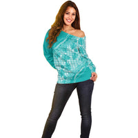 Hawaii Breadfruit Palaka Off Shoulder Sweater Polu Opal Maile Lei LT9 - Polynesian Pride