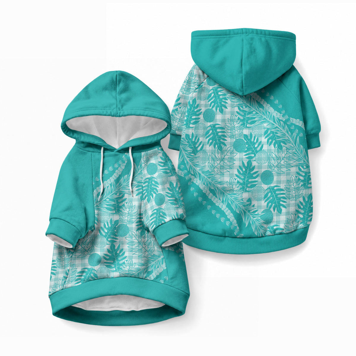Hawaii Breadfruit Palaka Pet Hoodie Polu Opal Maile Lei LT9 Pullover Turquoise - Polynesian Pride
