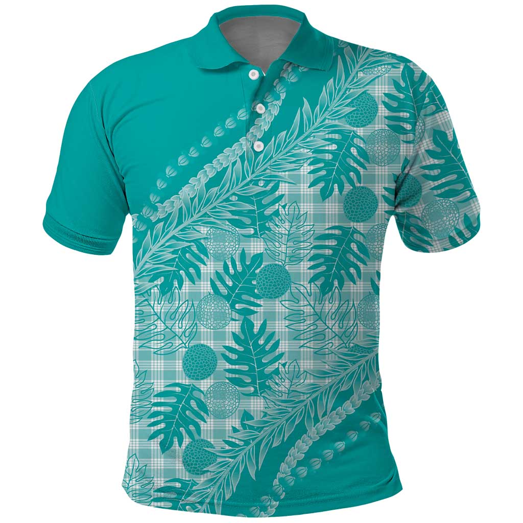Hawaii Breadfruit Palaka Polo Shirt Polu Opal Maile Lei LT9 Turquoise - Polynesian Pride