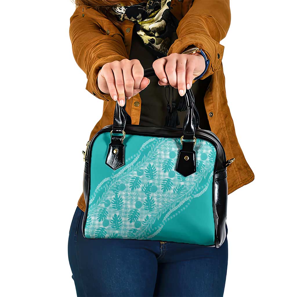 Hawaii Breadfruit Palaka Shoulder Handbag Polu Opal Maile Lei LT9 One Size Turquoise - Polynesian Pride