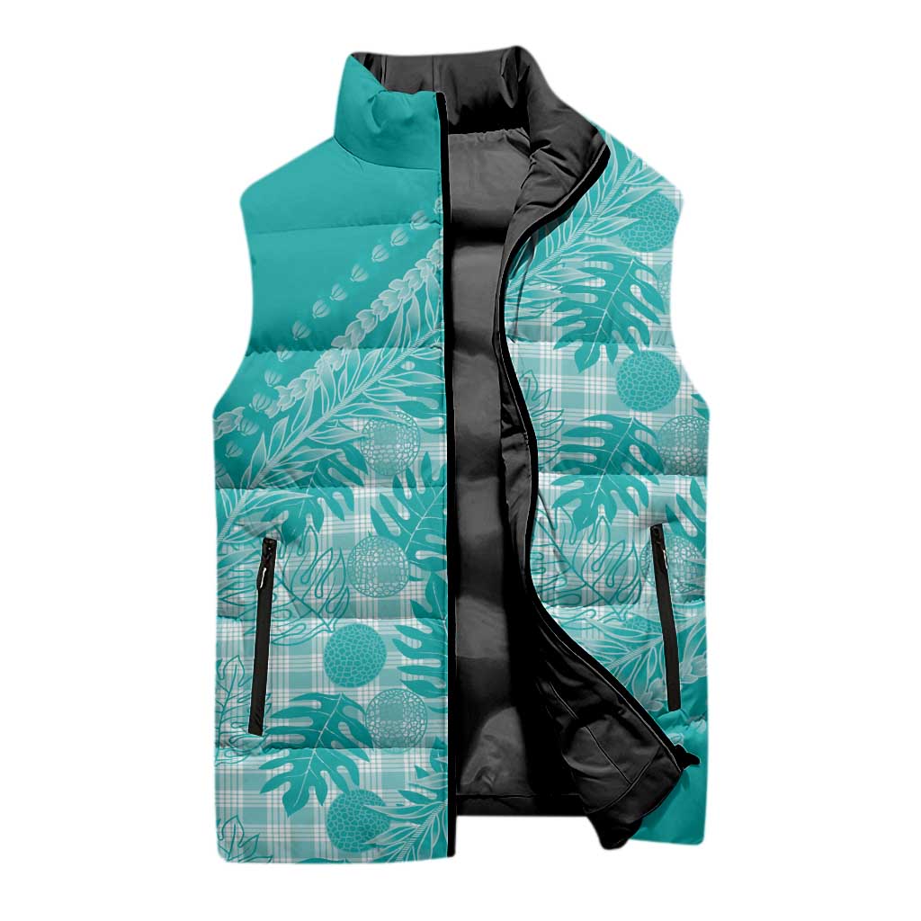 Hawaii Breadfruit Palaka Sleeveless Puffer Jacket Polu Opal Maile Lei LT9 - Polynesian Pride