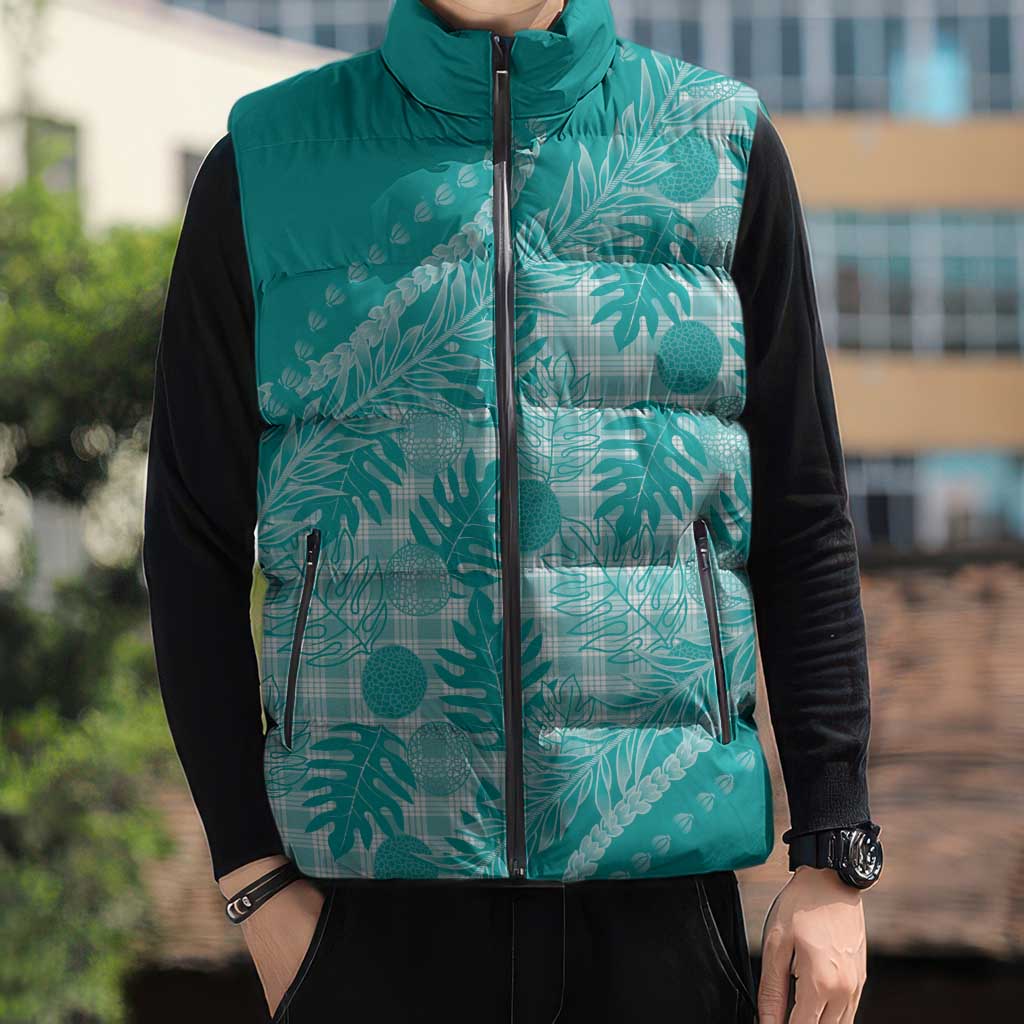 Hawaii Breadfruit Palaka Sleeveless Puffer Jacket Polu Opal Maile Lei LT9 - Polynesian Pride