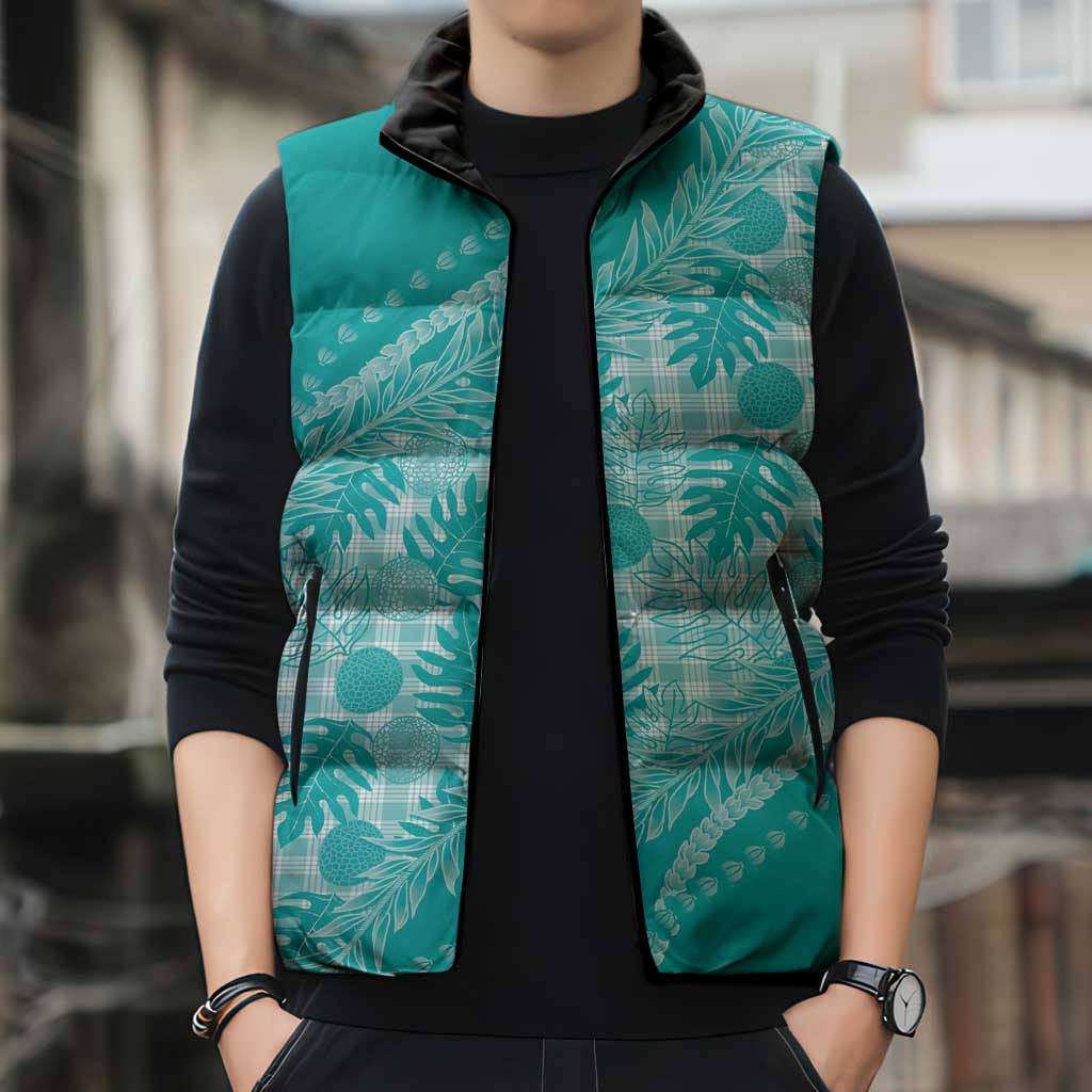 Hawaii Breadfruit Palaka Sleeveless Puffer Jacket Polu Opal Maile Lei LT9 - Polynesian Pride
