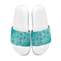 Hawaii Breadfruit Palaka Slide Sandals Polu Opal Maile Lei LT9 Turquoise - Polynesian Pride