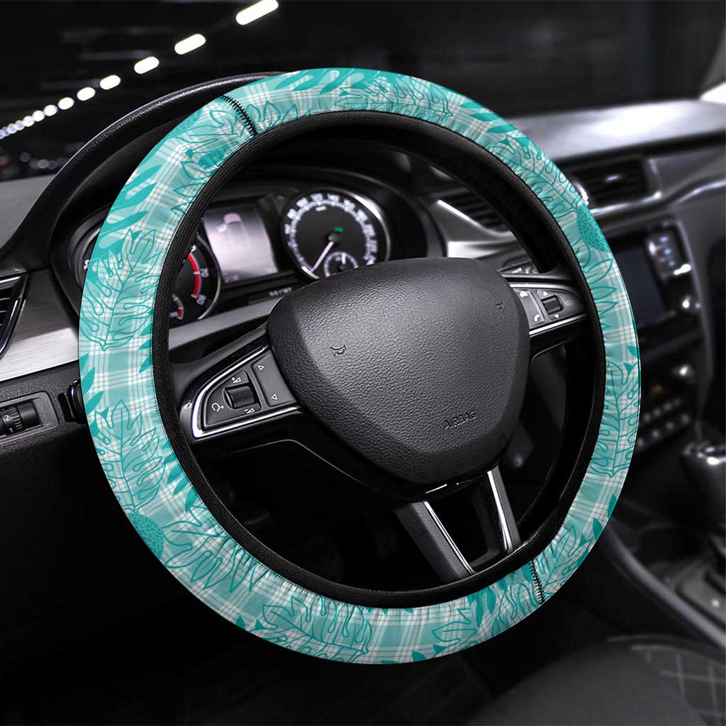 Hawaii Breadfruit Palaka Steering Wheel Cover Polu Opal Maile Lei LT9 Universal Fit Turquoise - Polynesian Pride