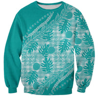 Hawaii Breadfruit Palaka Sweatshirt Polu Opal Maile Lei LT9 Unisex Turquoise - Polynesian Pride