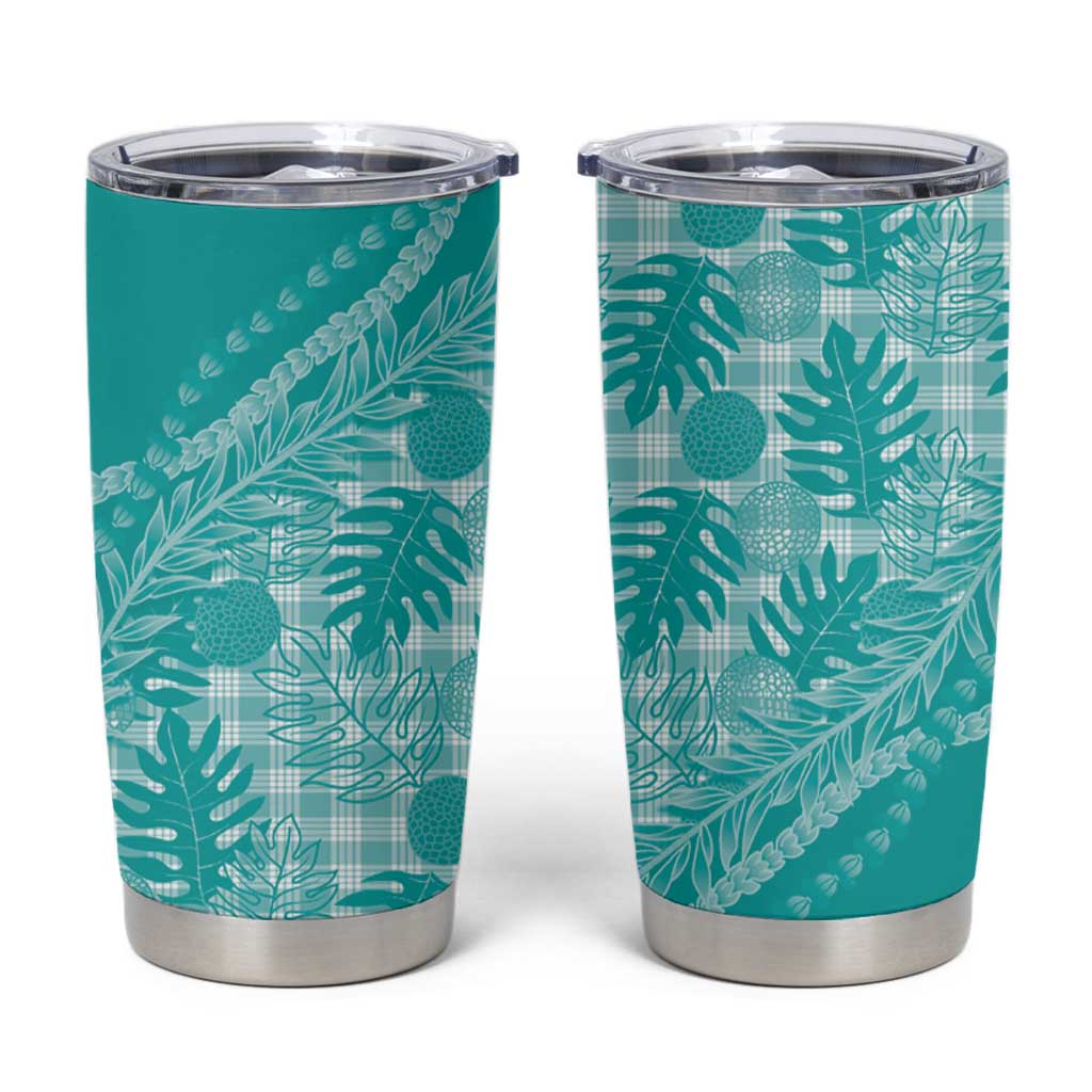 Hawaii Breadfruit Palaka Tumbler Cup Polu Opal Maile Lei LT9 Turquoise - Polynesian Pride