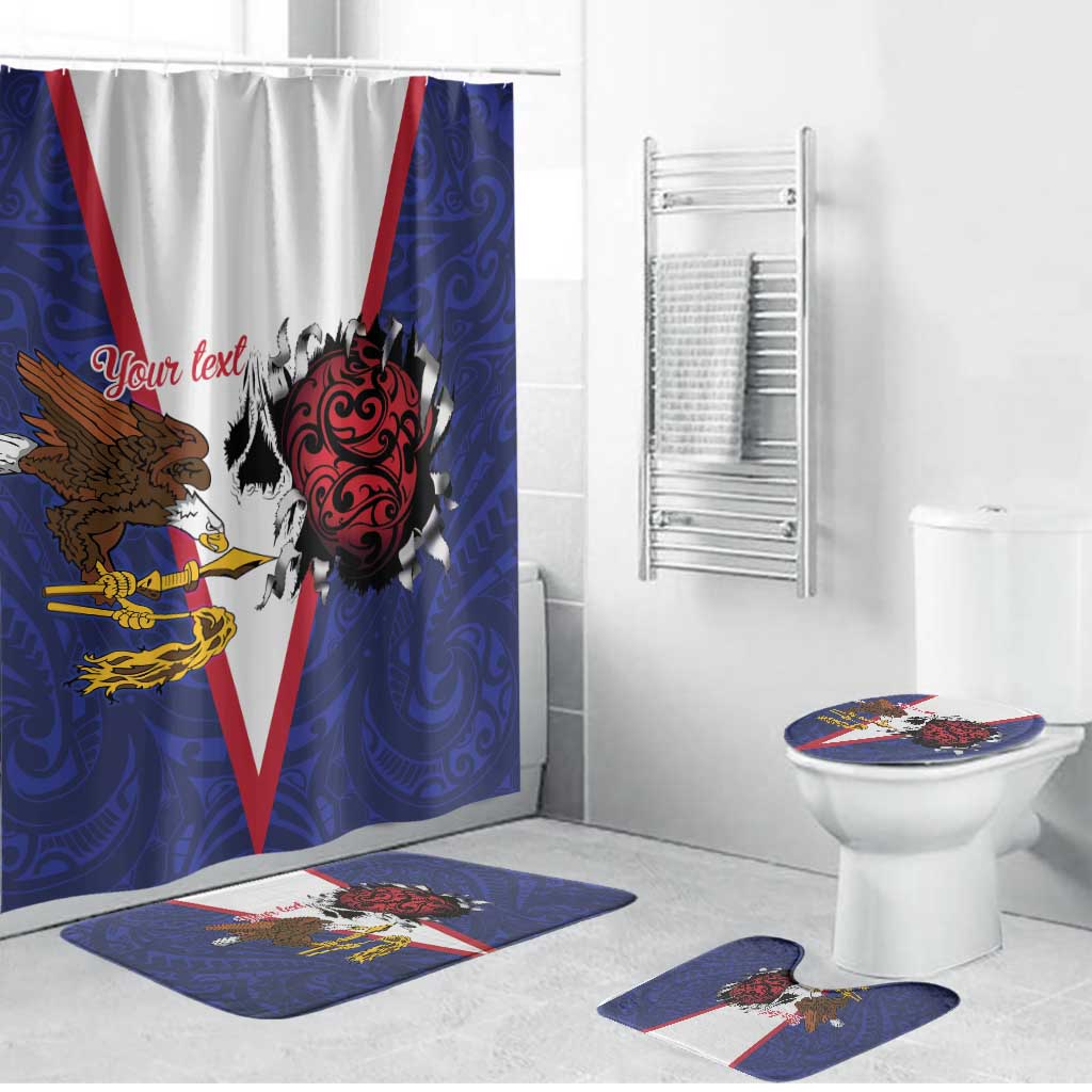 American Samoa Heart Tribal Personalized Bathroom Set Polynesian Patterns LT9 Bathroom Set (4 pcs) Blue - Polynesian Pride