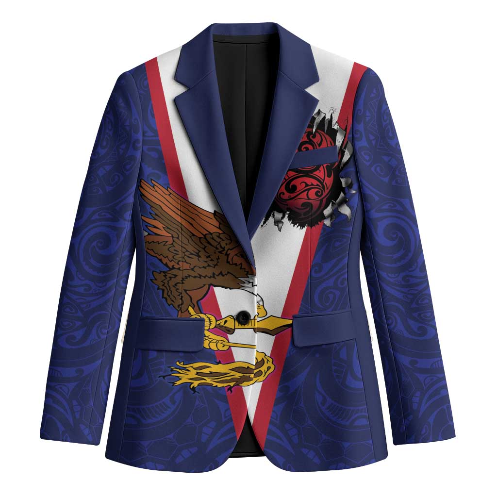American Samoa Heart Tribal Personalized Blazer Polynesian Patterns LT9 Unisex Blue - Polynesian Pride