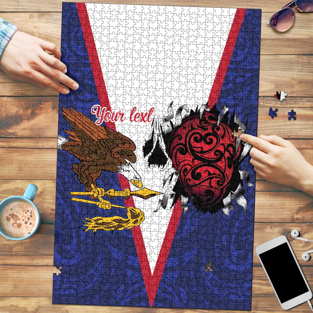 American Samoa Heart Tribal Personalized Puzzle Polynesian Patterns LT9 Blue - Polynesian Pride