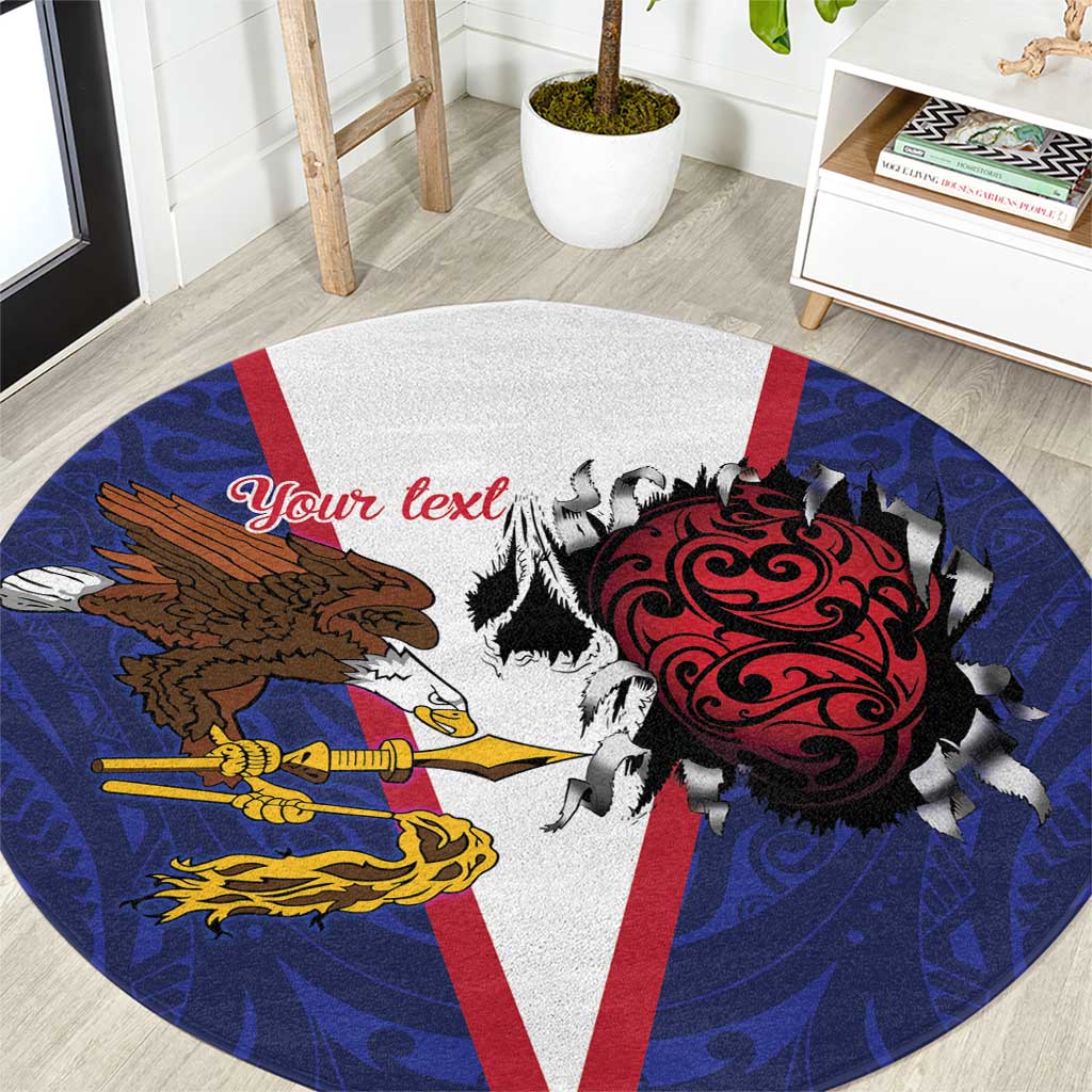 American Samoa Heart Tribal Personalized Round Carpet Polynesian Patterns LT9 Blue - Polynesian Pride