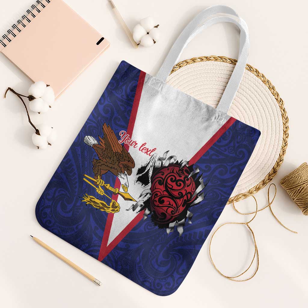 American Samoa Heart Tribal Personalized Tote Bag Polynesian Patterns LT9 White Strap One Size Blue - Polynesian Pride