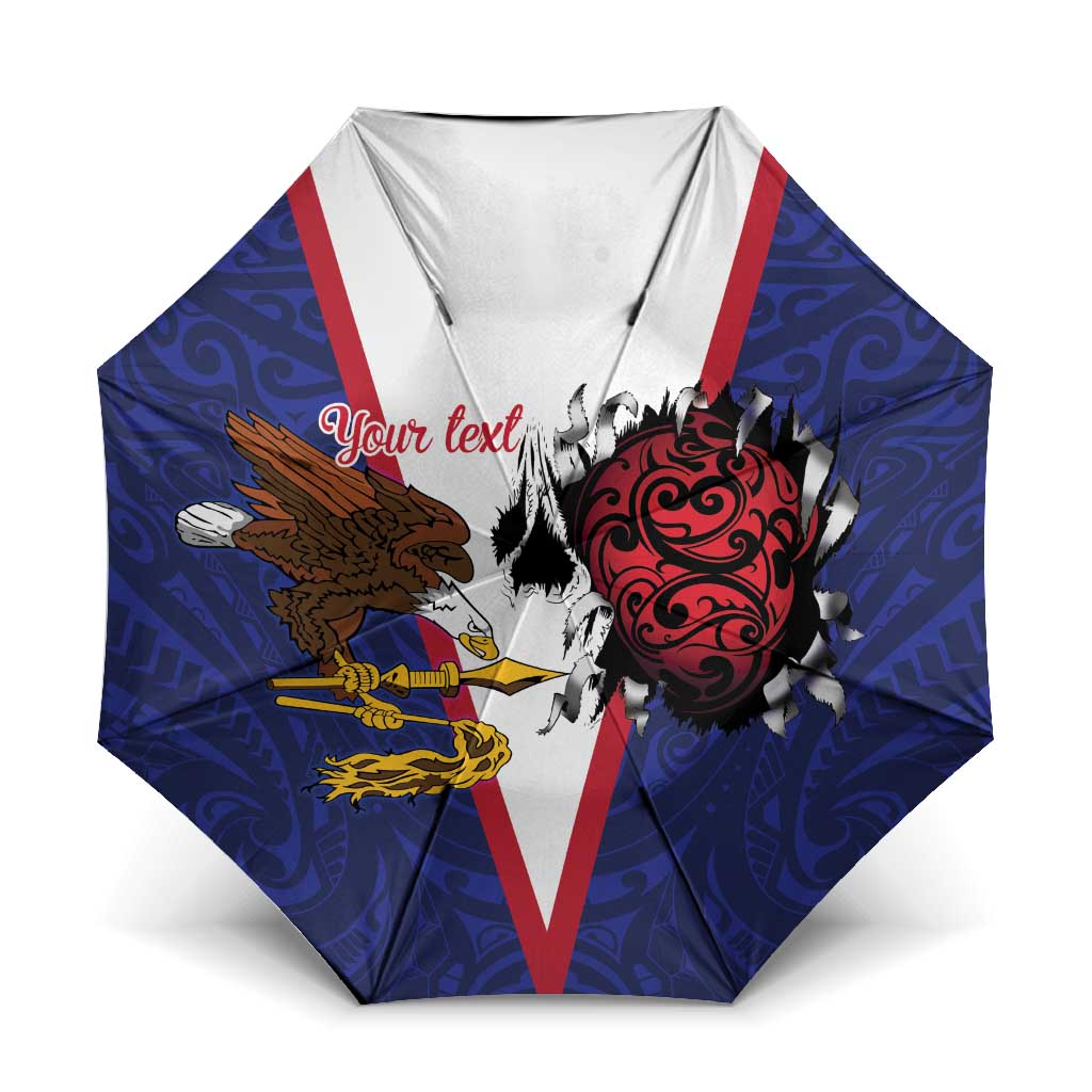American Samoa Heart Tribal Personalized Umbrella Polynesian Patterns LT9 One Size Folded 11.42 inch Opened Diameter 37.4 inch Blue - Polynesian Pride