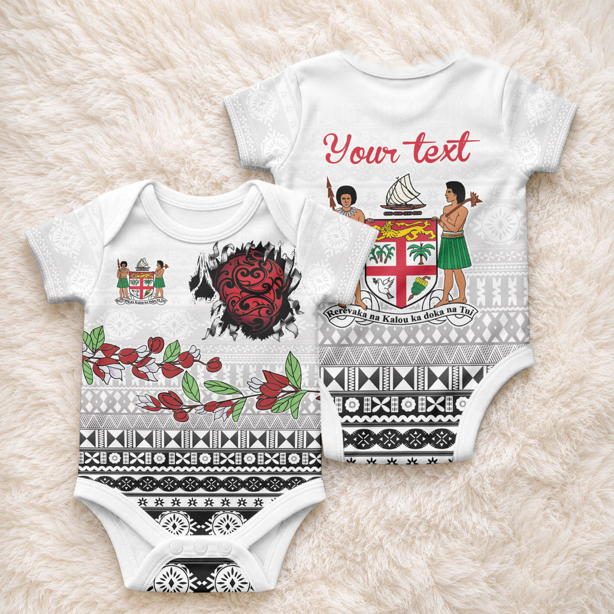 Fiji Heart Tribal Personalised Baby Onesie Polynesian Patterns LT9 - Polynesian Pride