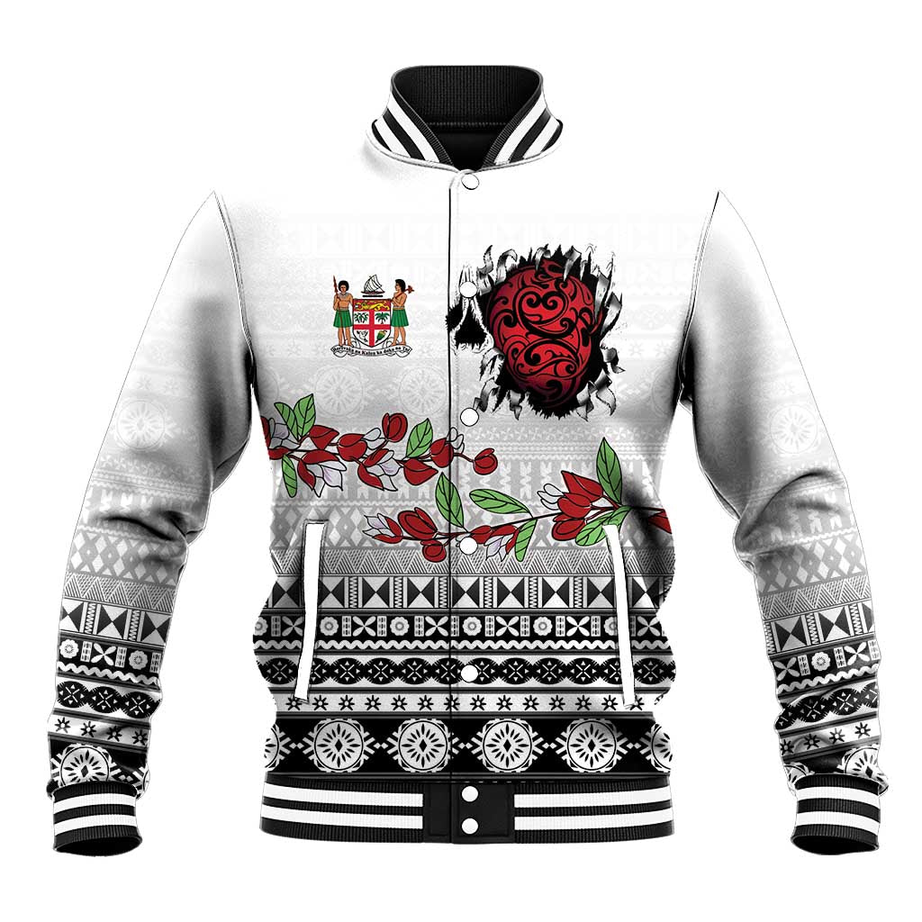 Fiji Heart Tribal Personalised Baseball Jacket Polynesian Patterns LT9 Unisex White - Polynesian Pride