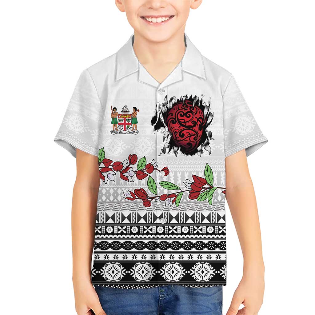Fiji Heart Tribal Personalised Kid Hawaiian Shirt Polynesian Patterns LT9 Kid White - Polynesian Pride