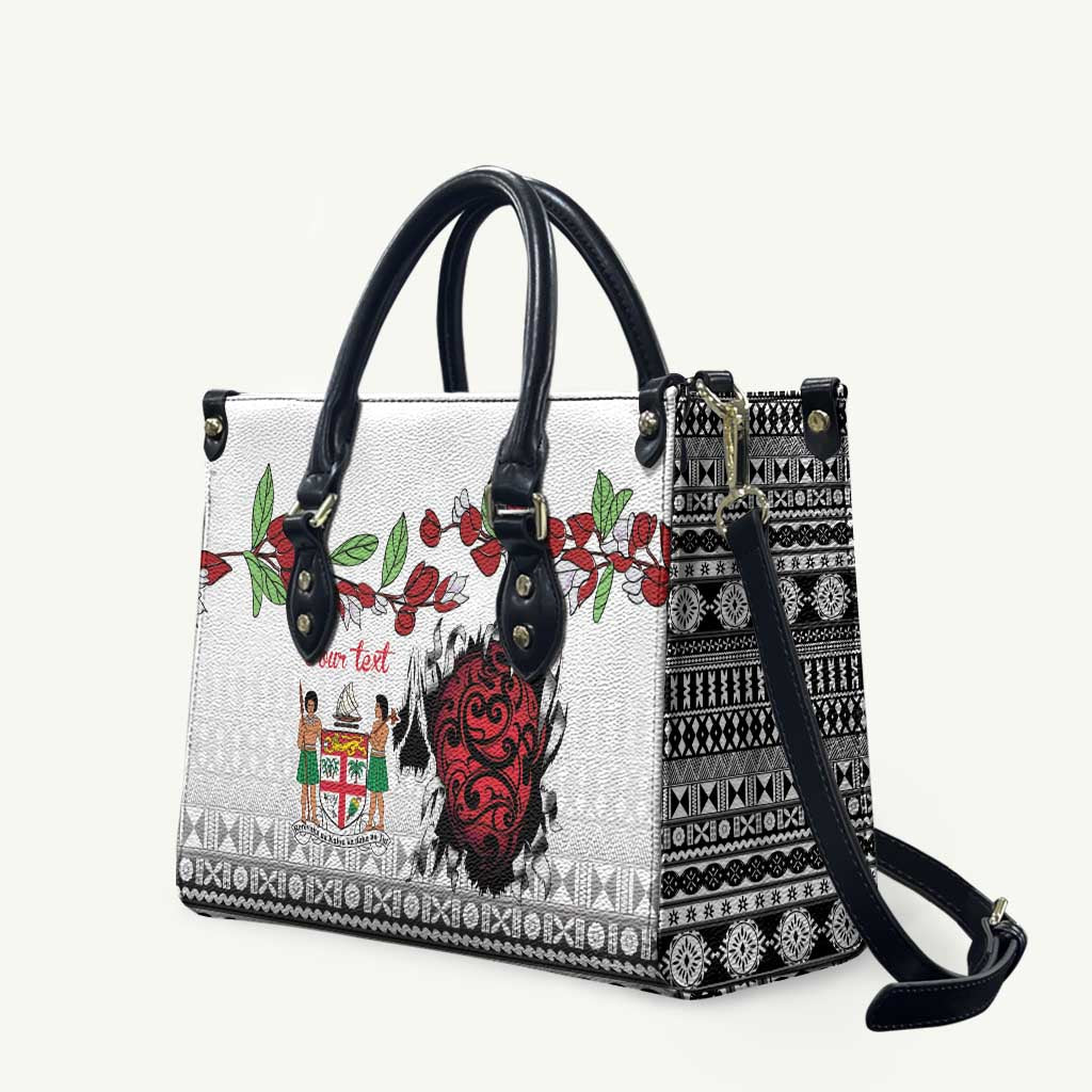 Fiji Heart Tribal Personalised Leather Bag Polynesian Patterns LT9 White - Polynesian Pride