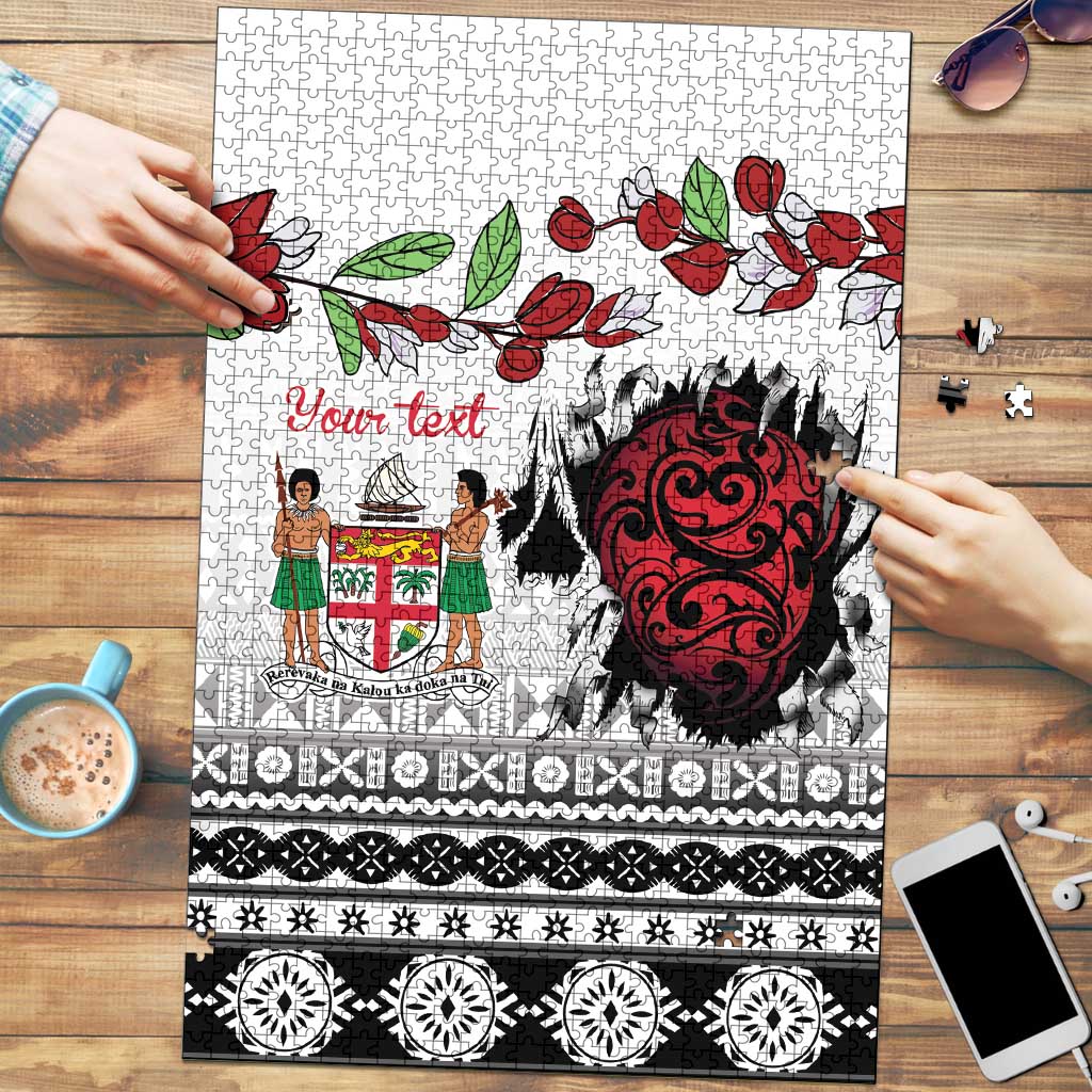 Fiji Heart Tribal Personalised Puzzle Polynesian Patterns LT9 White - Polynesian Pride