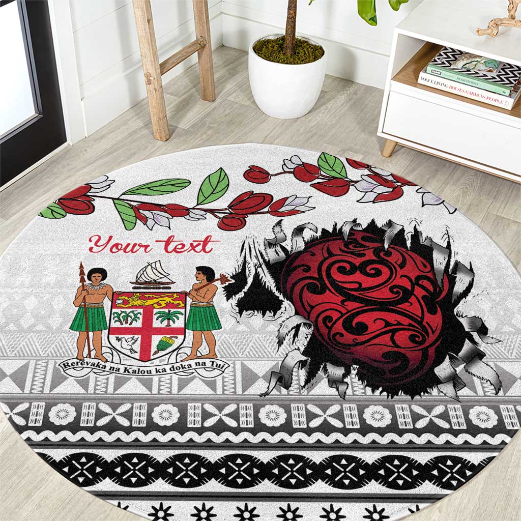 Fiji Heart Tribal Personalised Round Carpet Polynesian Patterns LT9 White - Polynesian Pride