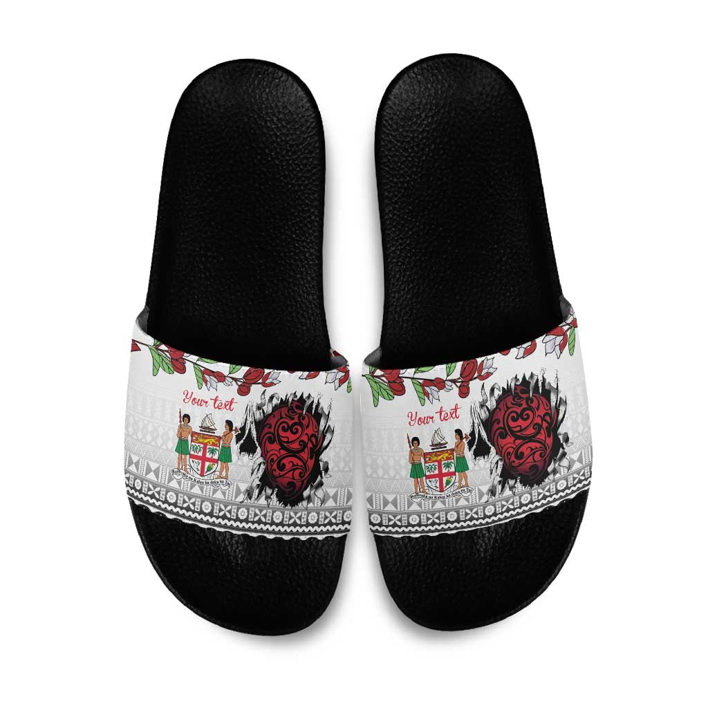 Fiji Heart Tribal Personalised Slide Sandals Polynesian Patterns LT9 White - Polynesian Pride