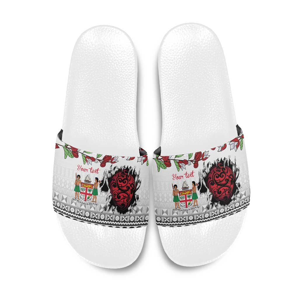 Fiji Heart Tribal Personalised Slide Sandals Polynesian Patterns LT9 White - Polynesian Pride