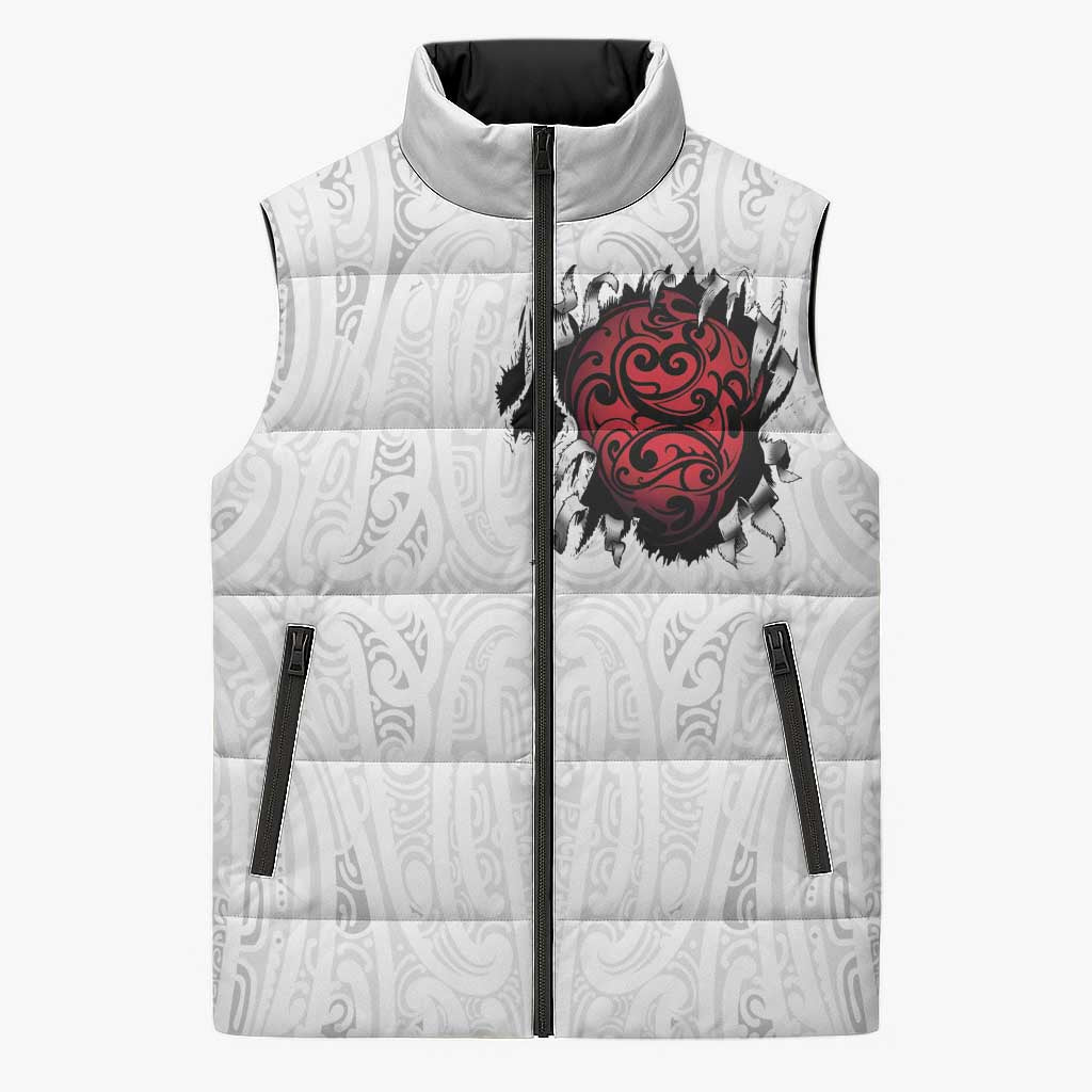New Zealand Maori Heart Tribal Personalised Sleeveless Puffer Jacket Polynesian Patterns LT9 Unisex White - Polynesian Pride