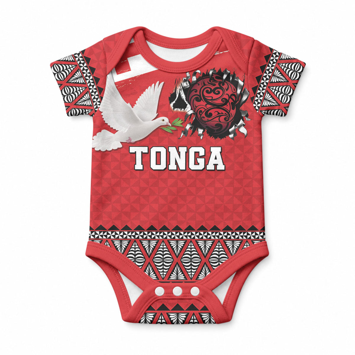 Tonga Heart Tribal Personalised Baby Onesie Polynesian Patterns LT9 Red - Polynesian Pride