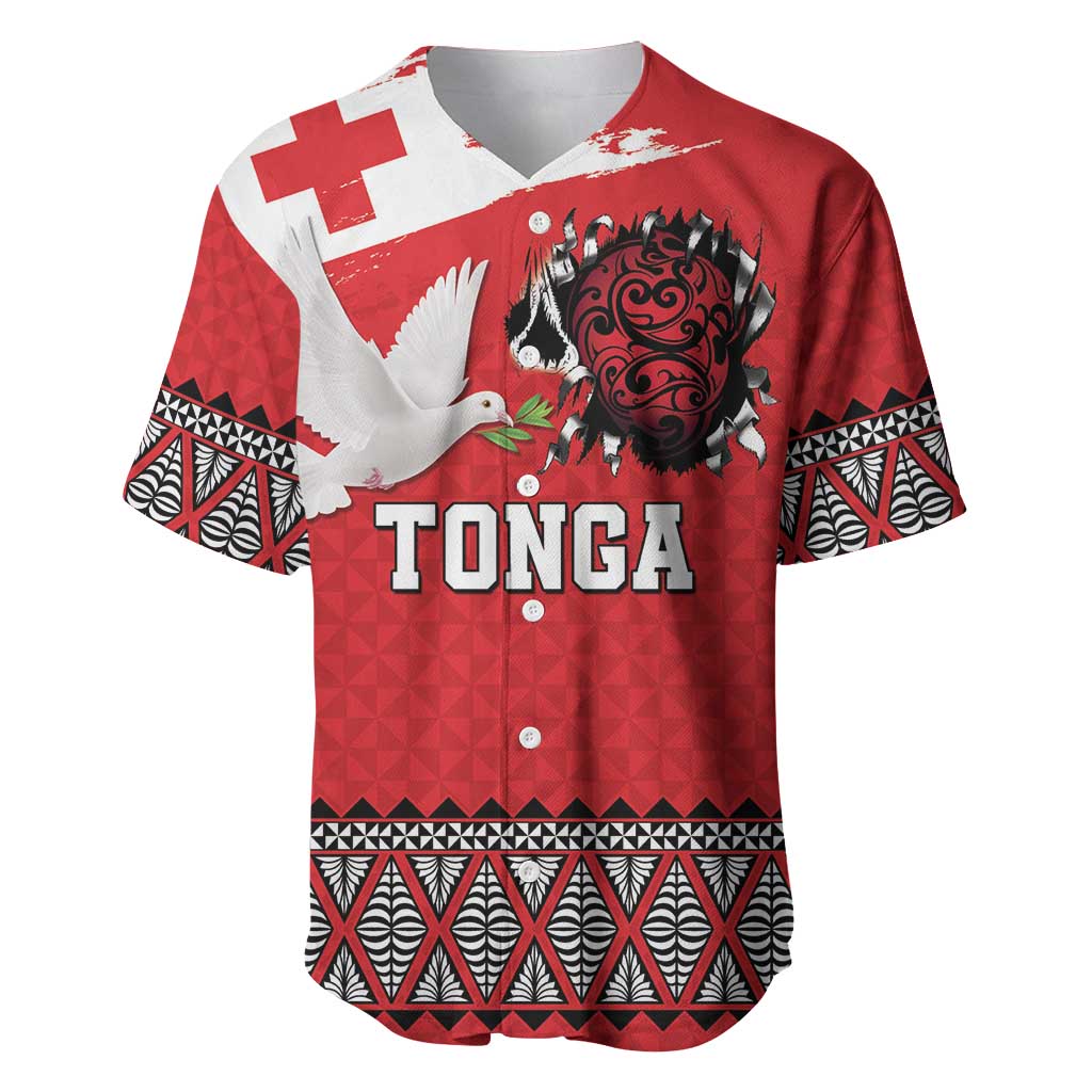 Tonga Heart Tribal Personalised Baseball Jersey Polynesian Patterns LT9 Red - Polynesian Pride