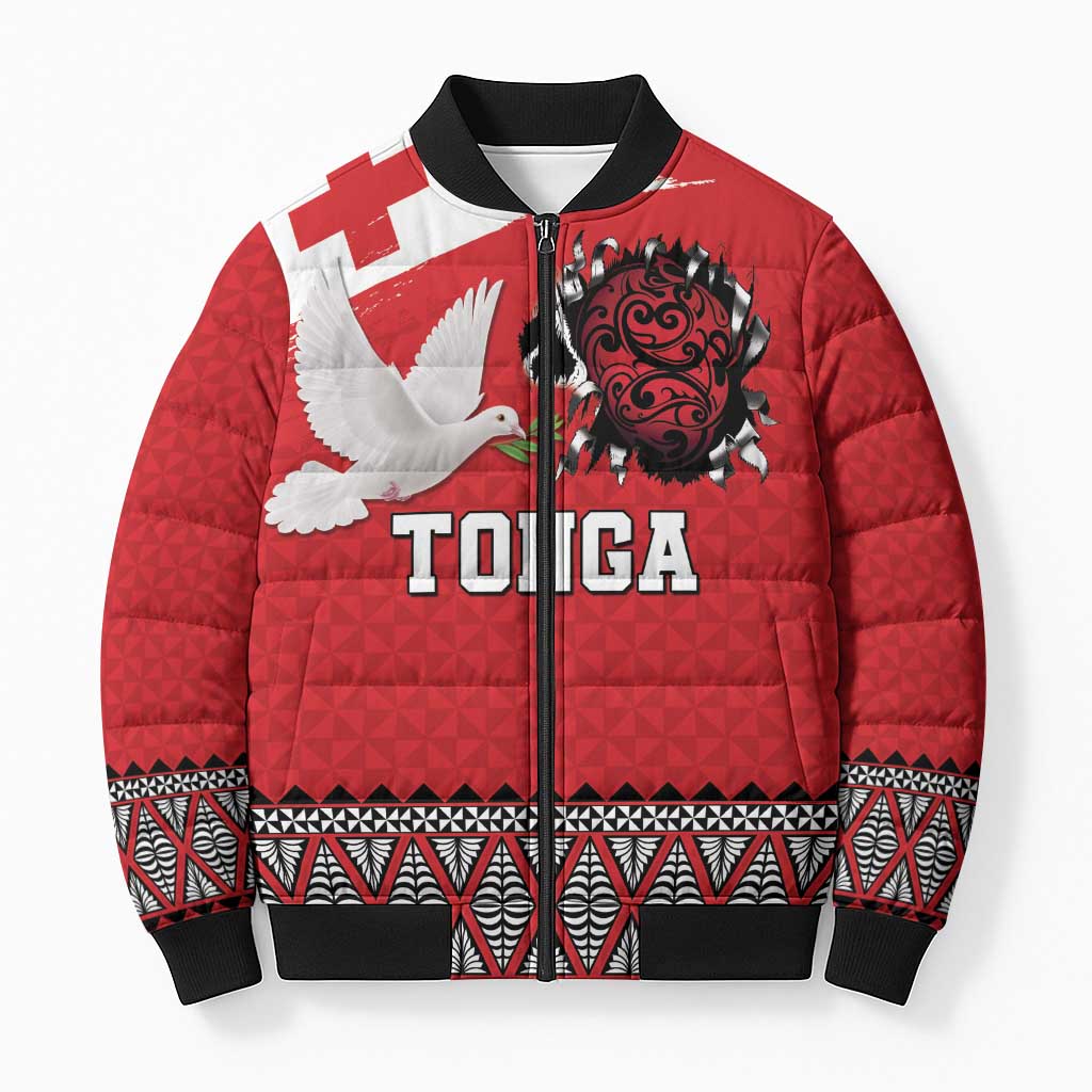 Tonga Heart Tribal Personalised Bomber Puffer Jacket Polynesian Patterns LT9 Unisex Red - Polynesian Pride