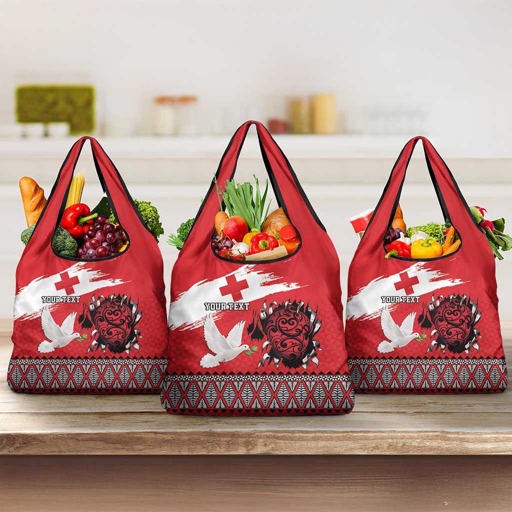 Tonga Heart Tribal Personalised Grocery Bag Polynesian Patterns LT9 3-pack One Size Red - Polynesian Pride