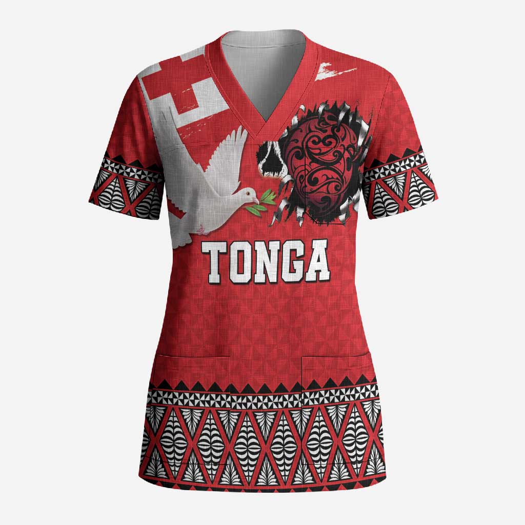 Tonga Heart Tribal Personalised Scrub Top Polynesian Patterns LT9 Adult Red - Polynesian Pride