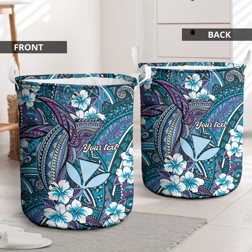 Personalised Hawaii Tribal Humpback Whale Laundry Basket Polu Hibiscus Seamless Pattern LT9 - Polynesian Pride