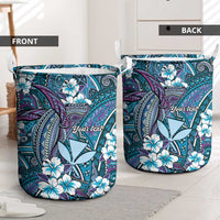 Personalised Hawaii Tribal Humpback Whale Laundry Basket Polu Hibiscus Seamless Pattern LT9 - Polynesian Pride