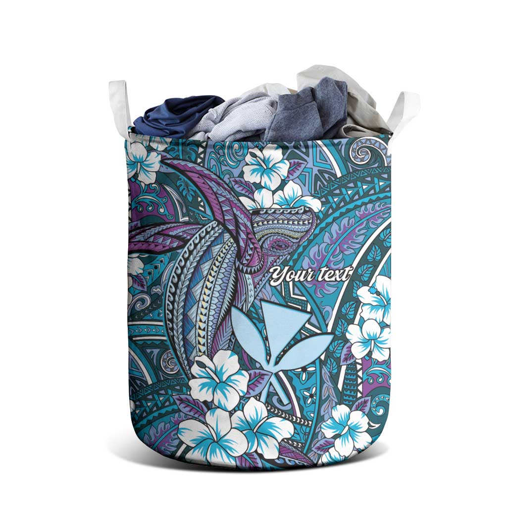 Personalised Hawaii Tribal Humpback Whale Laundry Basket Polu Hibiscus Seamless Pattern LT9 - Polynesian Pride