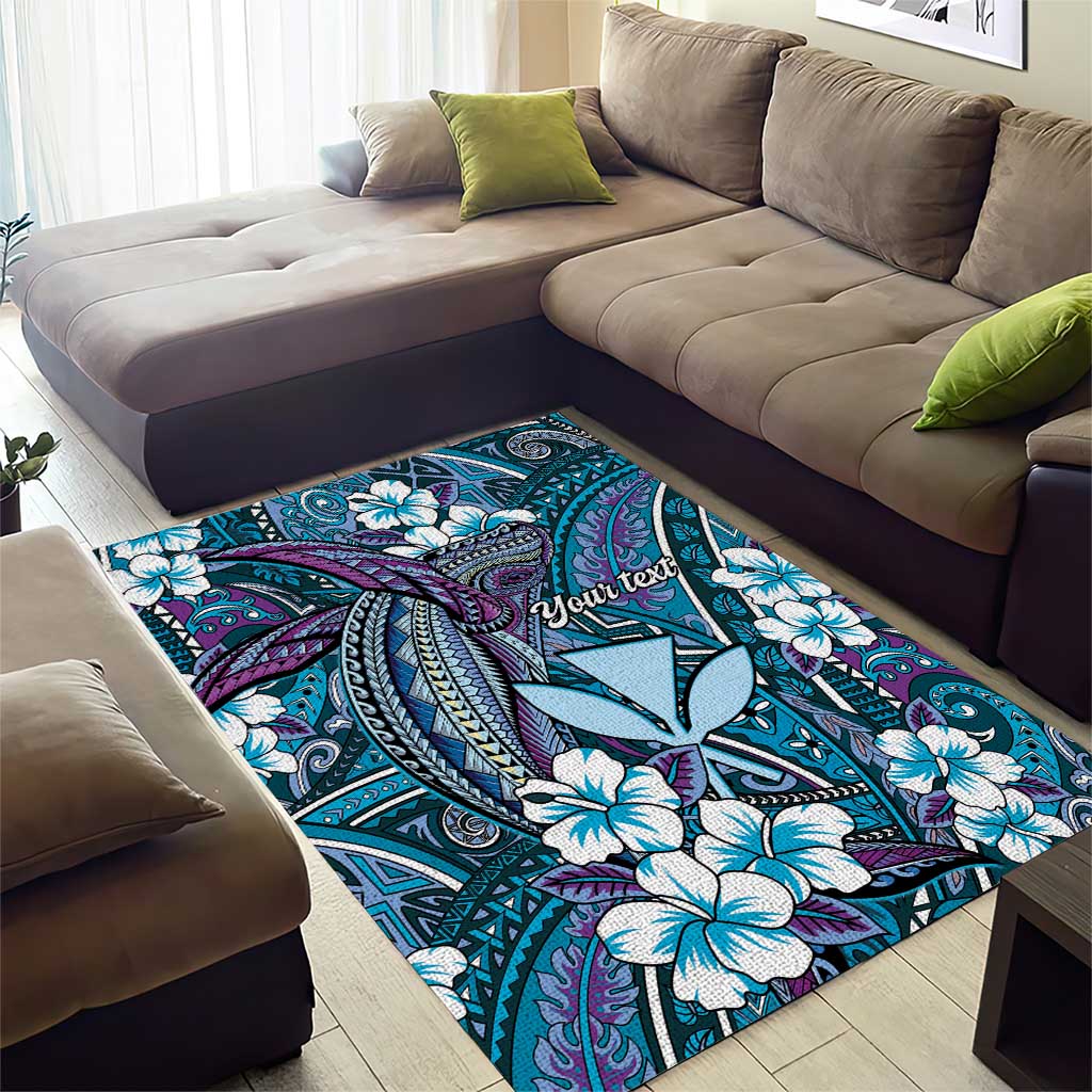 Personalised Hawaii Tribal Humpback Whale Area Rug Polu Hibiscus Seamless Pattern LT9 - Polynesian Pride