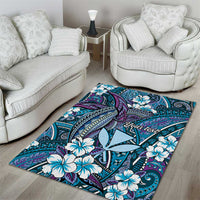 Personalised Hawaii Tribal Humpback Whale Area Rug Polu Hibiscus Seamless Pattern LT9 - Polynesian Pride