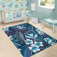 Personalised Hawaii Tribal Humpback Whale Area Rug Polu Hibiscus Seamless Pattern LT9 - Polynesian Pride