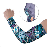 Personalised Hawaii Tribal Humpback Whale Arm Sleeves Polu Hibiscus Seamless Pattern LT9 Set of 2 Blue - Polynesian Pride