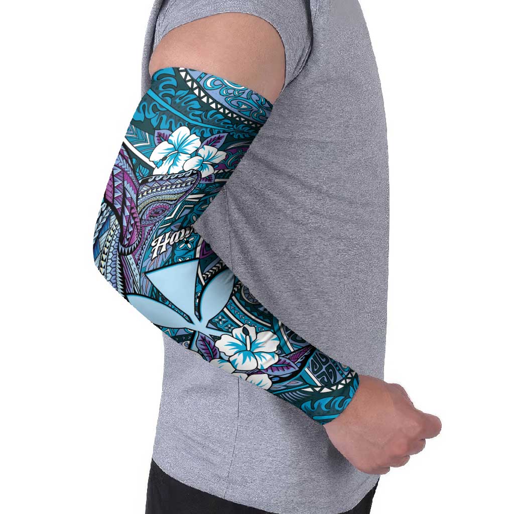 Personalised Hawaii Tribal Humpback Whale Arm Sleeves Polu Hibiscus Seamless Pattern LT9 - Polynesian Pride