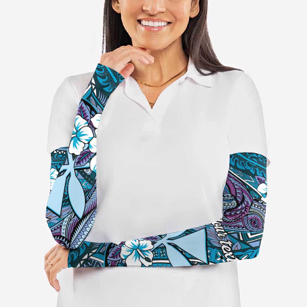 Personalised Hawaii Tribal Humpback Whale Arm Sleeves Polu Hibiscus Seamless Pattern LT9 - Polynesian Pride
