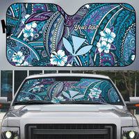 Personalised Hawaii Tribal Humpback Whale Auto Sun Shade Polu Hibiscus Seamless Pattern LT9 Blue - Polynesian Pride