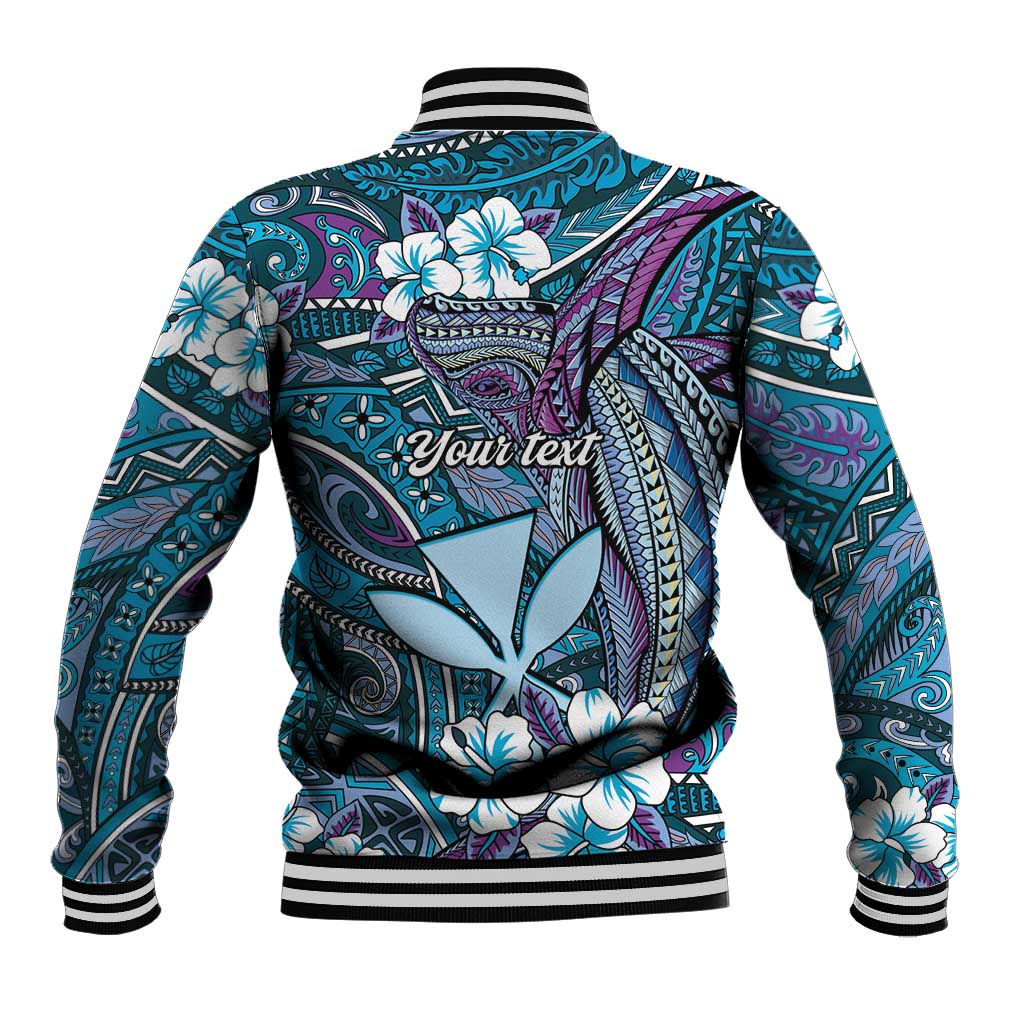 Personalised Hawaii Tribal Humpback Whale Baseball Jacket Polu Hibiscus Seamless Pattern LT9 - Polynesian Pride