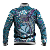 Personalised Hawaii Tribal Humpback Whale Baseball Jacket Polu Hibiscus Seamless Pattern LT9 - Polynesian Pride