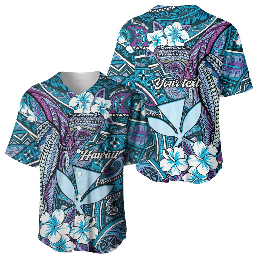 Personalised Hawaii Tribal Humpback Whale Baseball Jersey Polu Hibiscus Seamless Pattern LT9 - Polynesian Pride
