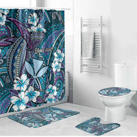Personalised Hawaii Tribal Humpback Whale Bathroom Set Polu Hibiscus Seamless Pattern LT9 Bathroom Set (4 pcs) Blue - Polynesian Pride
