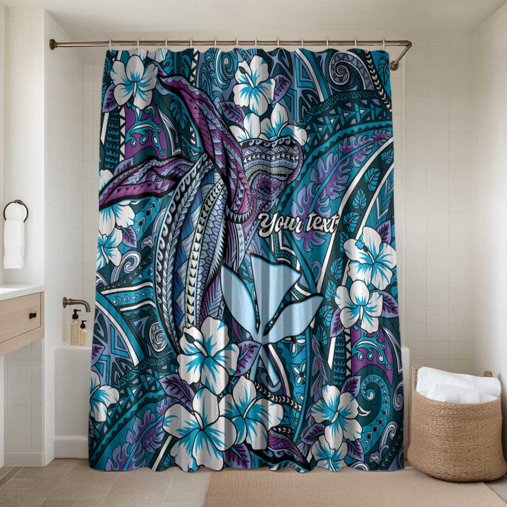Personalised Hawaii Tribal Humpback Whale Bathroom Set Polu Hibiscus Seamless Pattern LT9 Shower Curtain Only Blue - Polynesian Pride