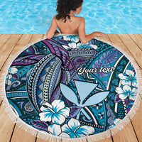 Personalised Hawaii Tribal Humpback Whale Beach Blanket Polu Hibiscus Seamless Pattern LT9 - Polynesian Pride