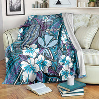 Personalised Hawaii Tribal Humpback Whale Blanket Polu Hibiscus Seamless Pattern LT9 Blue - Polynesian Pride