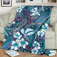 Personalised Hawaii Tribal Humpback Whale Blanket Polu Hibiscus Seamless Pattern LT9 - Polynesian Pride