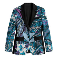 Personalised Hawaii Tribal Humpback Whale Blazer Polu Hibiscus Seamless Pattern LT9 Unisex Blue - Polynesian Pride